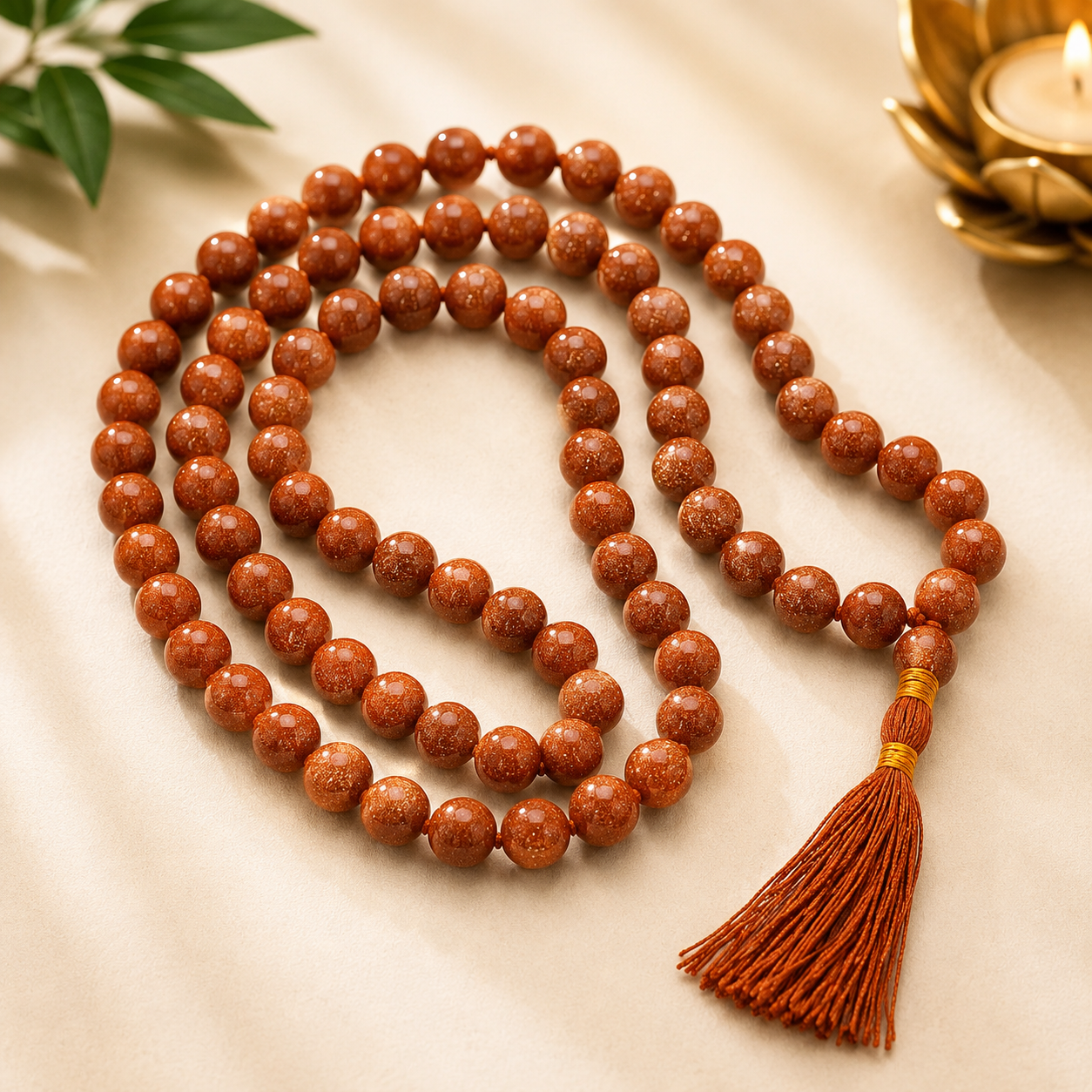 Natural Sun Stone 108 +1 Beads Mala / Rosary