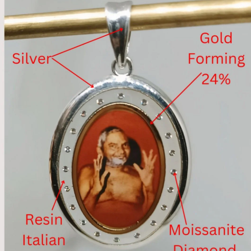 Bhagwan Nityanand Pendant ( Silver,Resin Italian Imported,Gold Forming 24%,Moissanite Diamond )