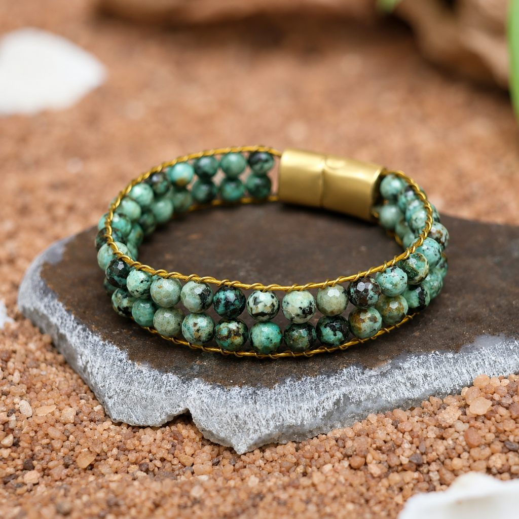Stillness in Motion African Turquoise Jasper Magnetic Wristband for Men
