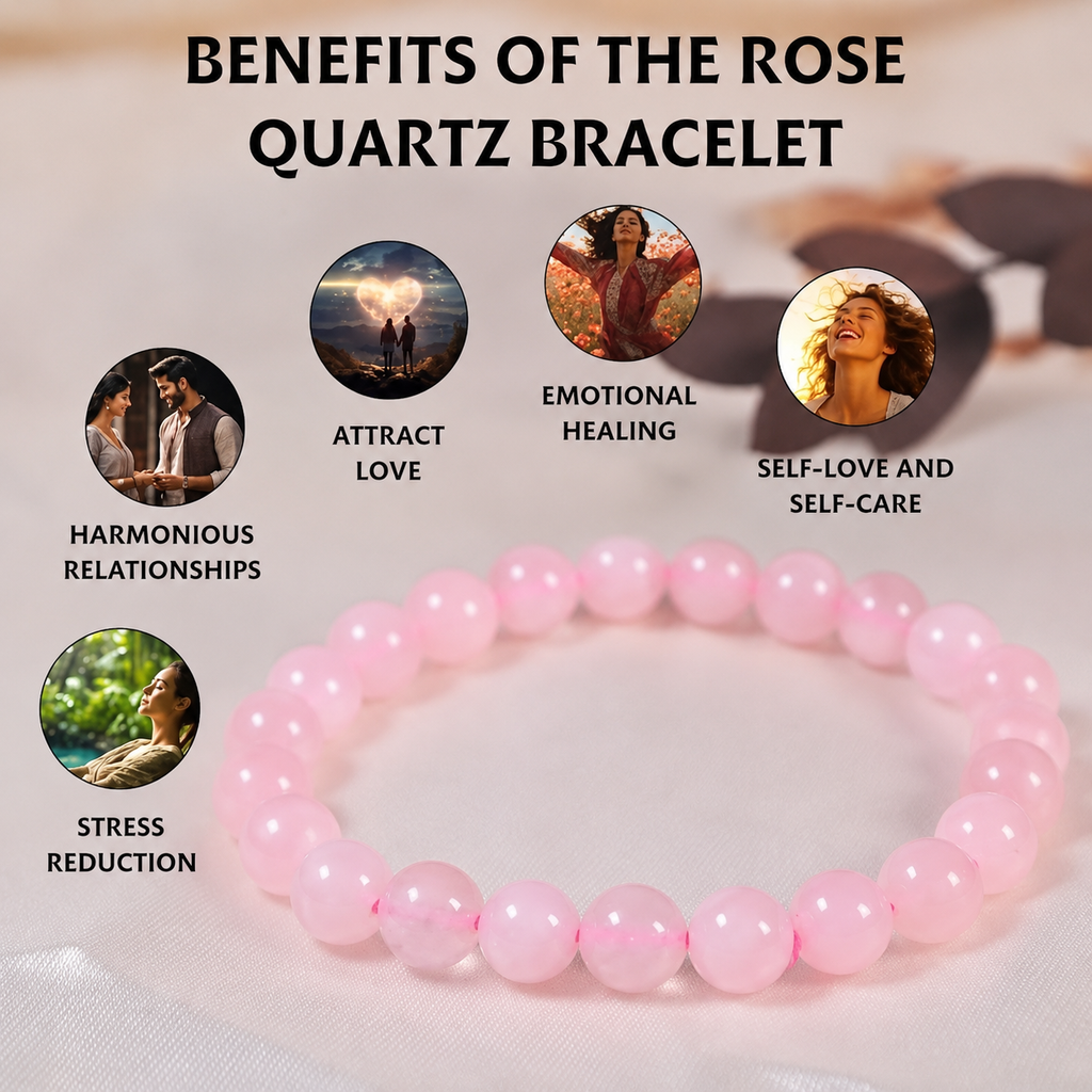 Rose Quartz Crystal Bracelet – 8 MM (Love & Relationships)