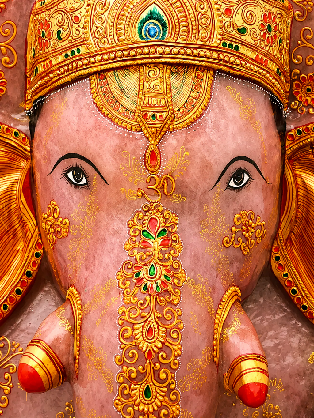 Large Rose Quartz Ganesha Face Sculpture | Detailed Gemstone Spiritual Artwork Weight 54.10 kg