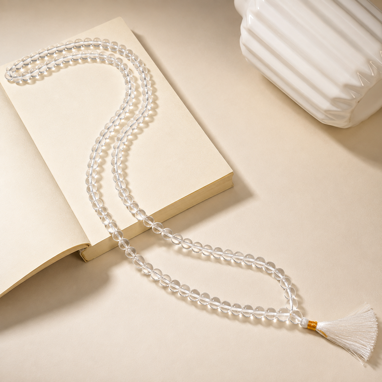 Clear Quartz Crystal Jaap Mala 108 Beads (8MM) (Clarity & Focus)