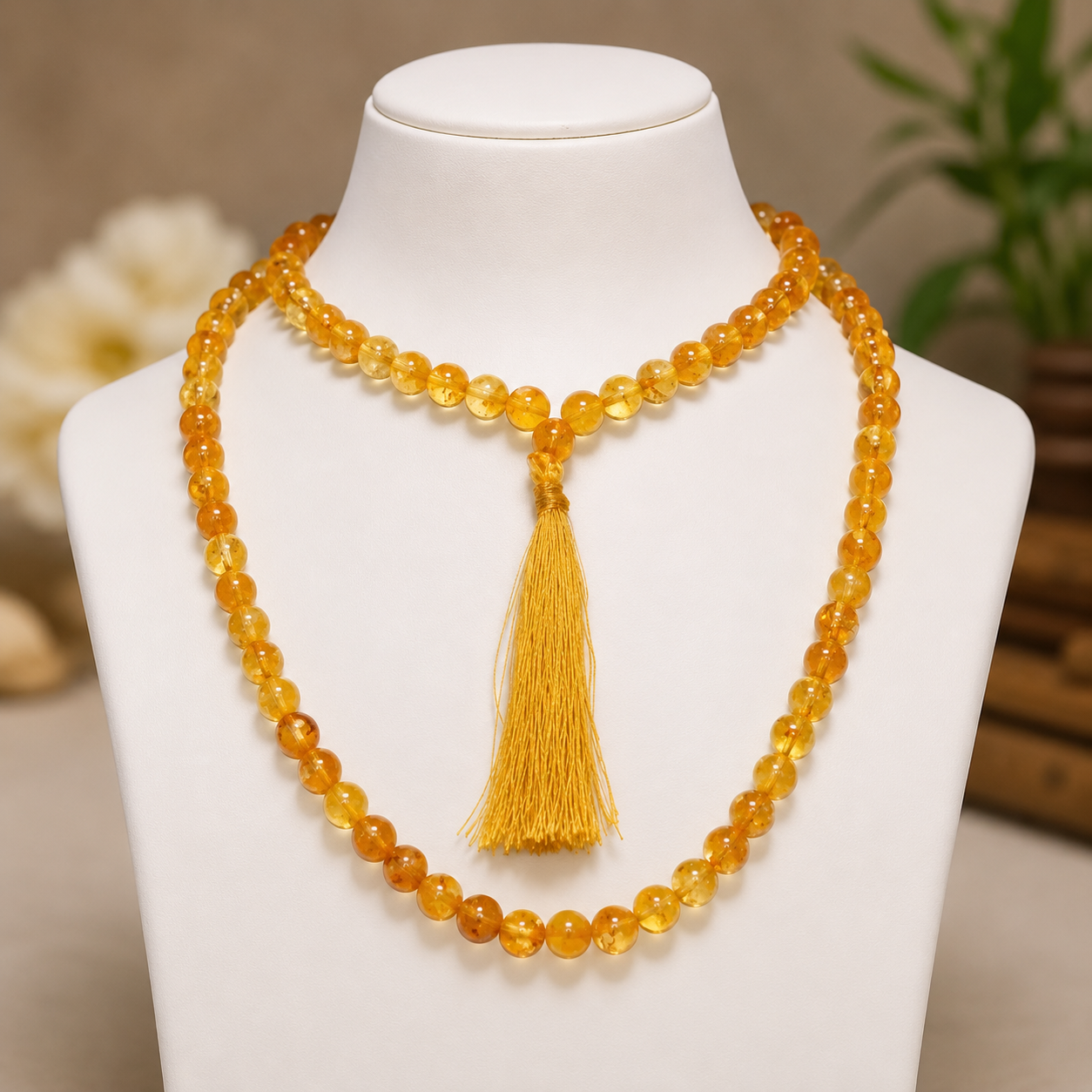 Citrine Crystal Jaap Mala 108 Beads (8MM) (Creativity & Motivation)