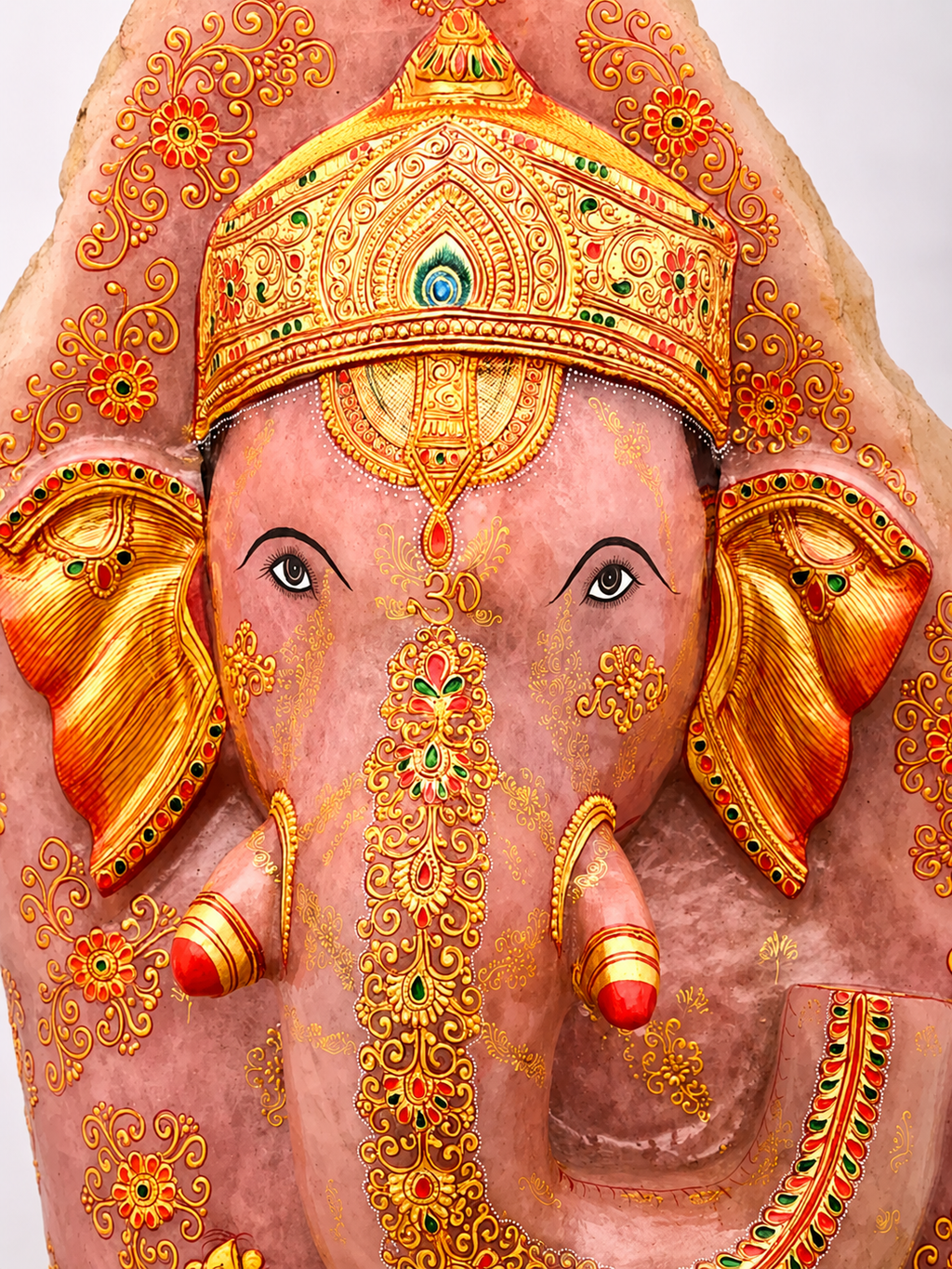 Large Rose Quartz Ganesha Face Sculpture | Detailed Gemstone Spiritual Artwork Weight 54.10 kg