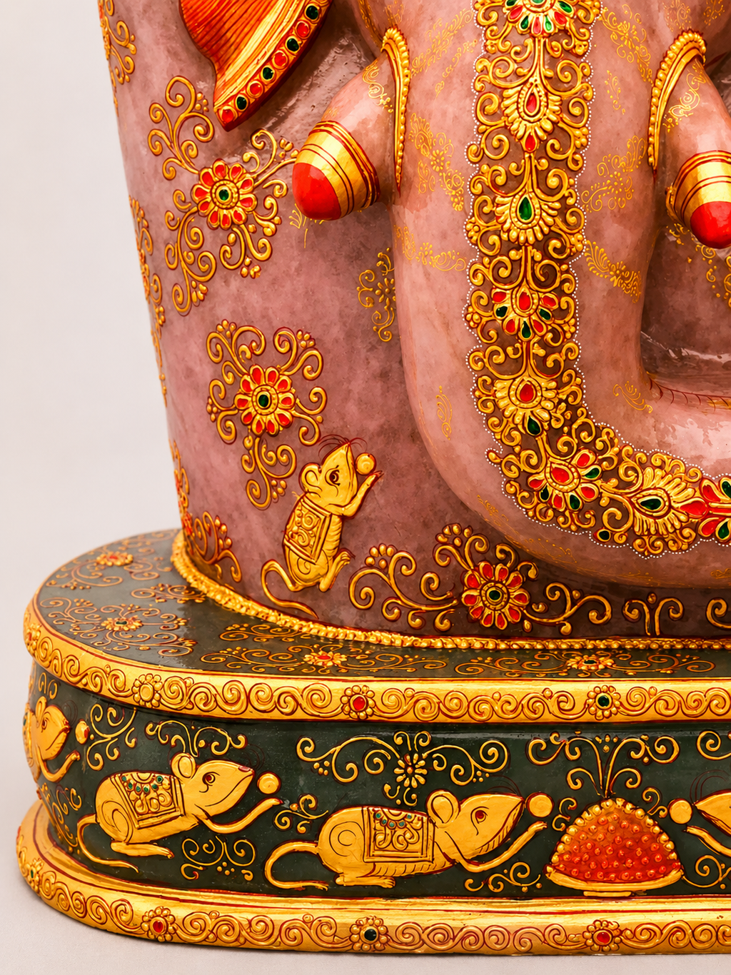 Large Rose Quartz Ganesha Face Sculpture | Detailed Gemstone Spiritual Artwork Weight 54.10 kg